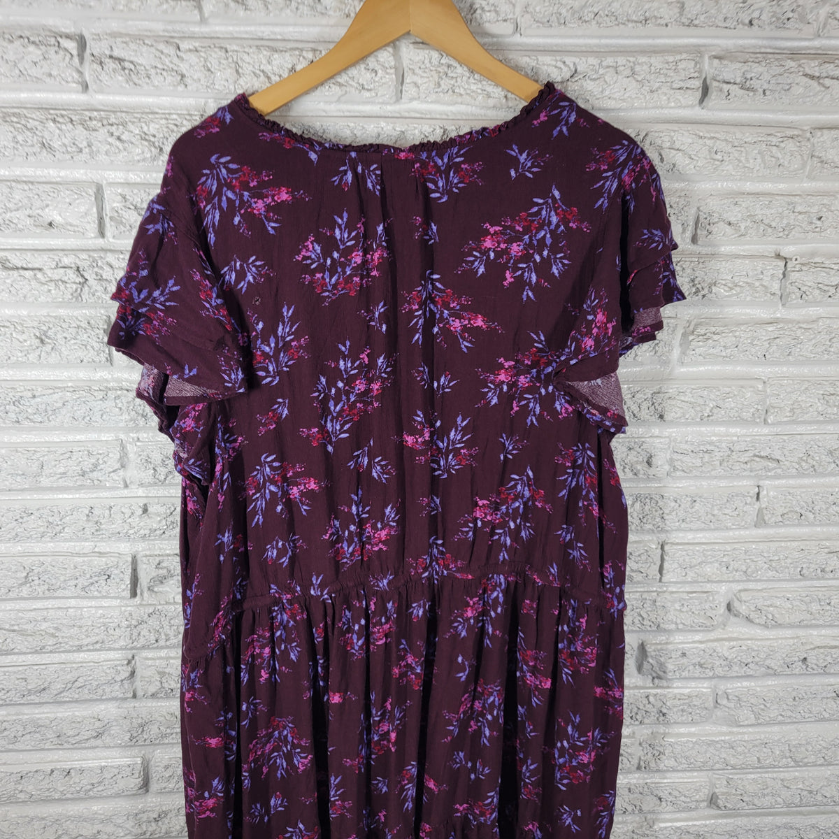 Terra & Sky 2X Dress Plus Size Pink Purple Floral V-Neck Shirt Dress Pockets FLO313E