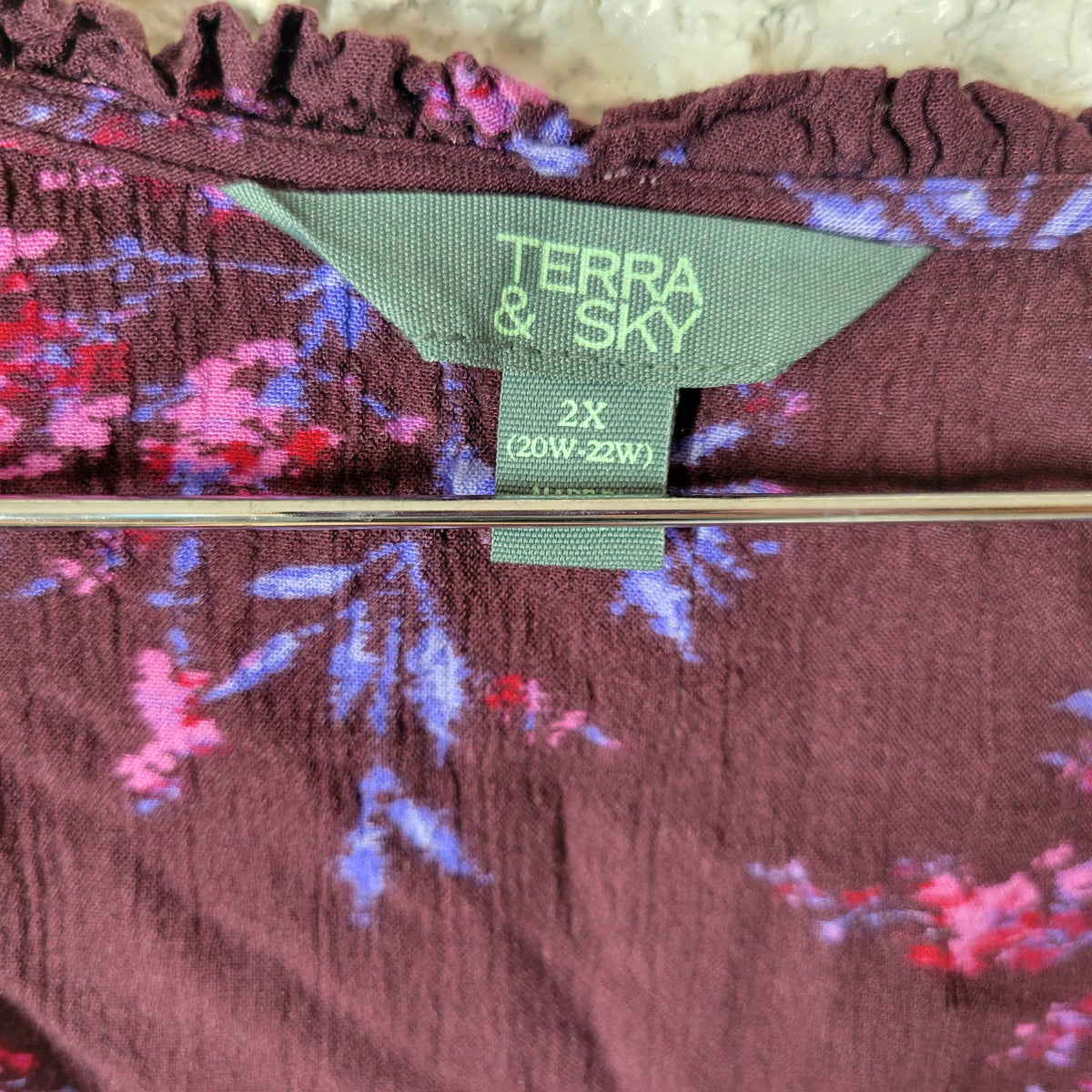 Terra & Sky 2X Dress Plus Size Pink Purple Floral V-Neck Shirt Dress Pockets FLO313E