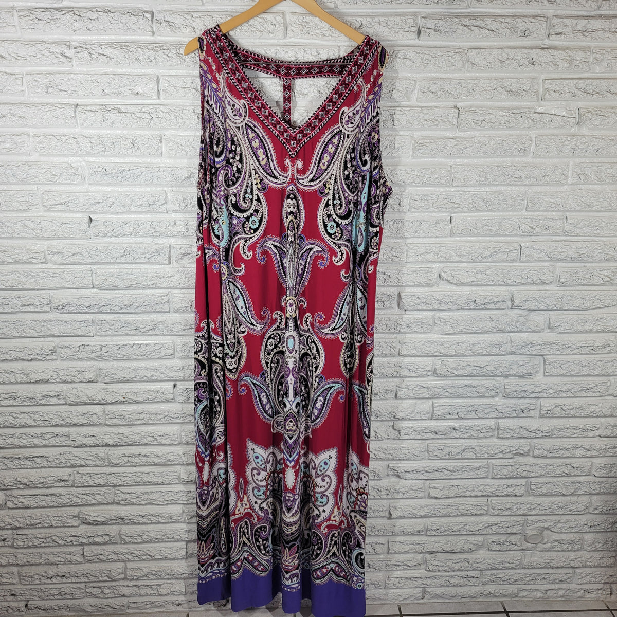 Catherines 4X Dress Plus Size Multicolor Studded Paisley T-Back Maxi Shift PAI53E