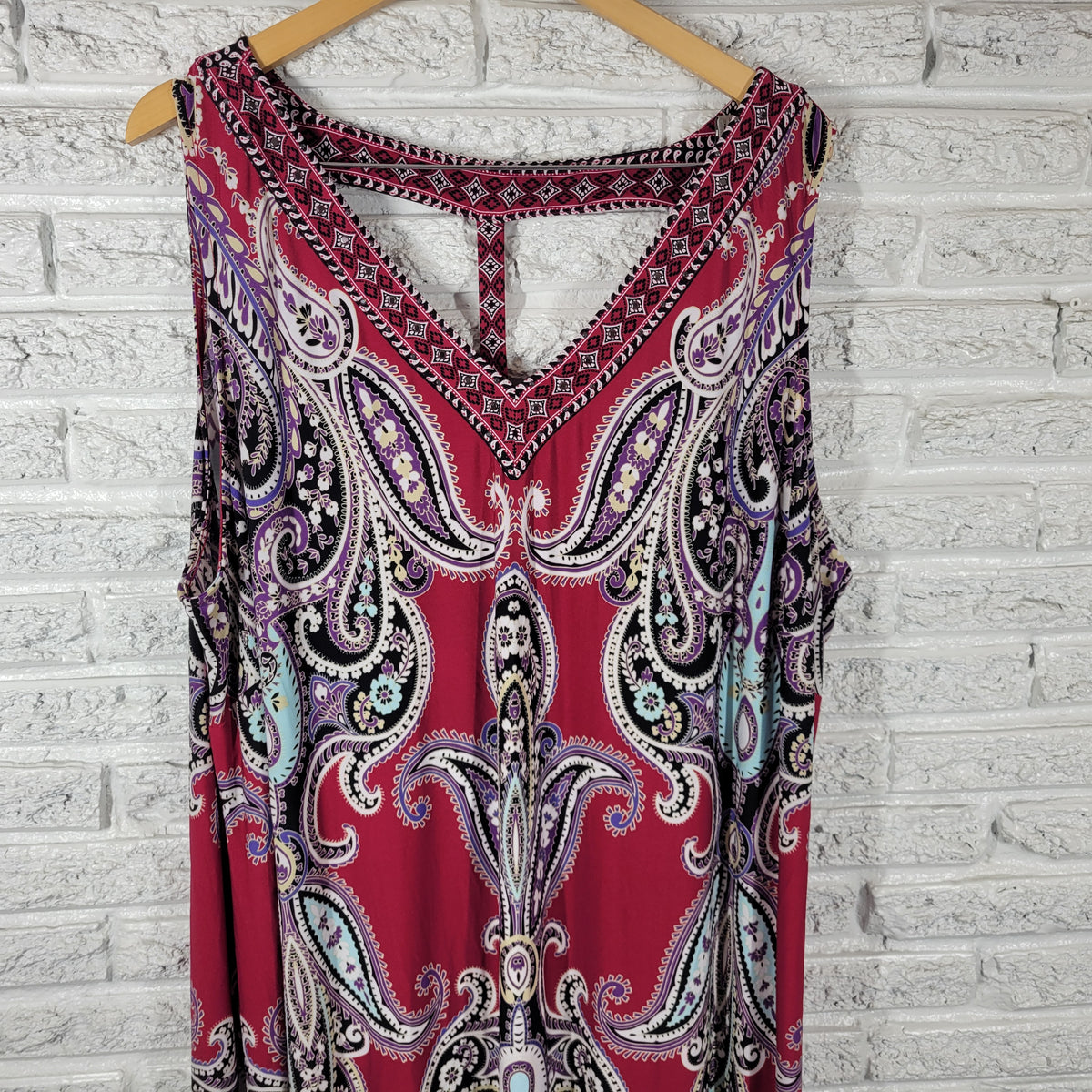 Catherines 4X Dress Plus Size Multicolor Studded Paisley T-Back Maxi Shift PAI53E