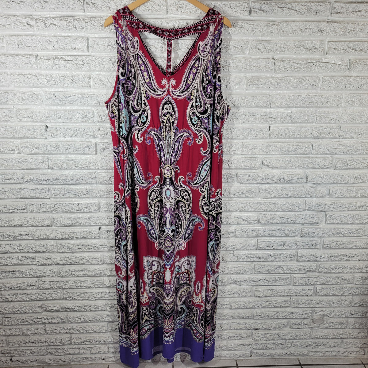 Catherines 4X Dress Plus Size Multicolor Studded Paisley T-Back Maxi Shift PAI53E