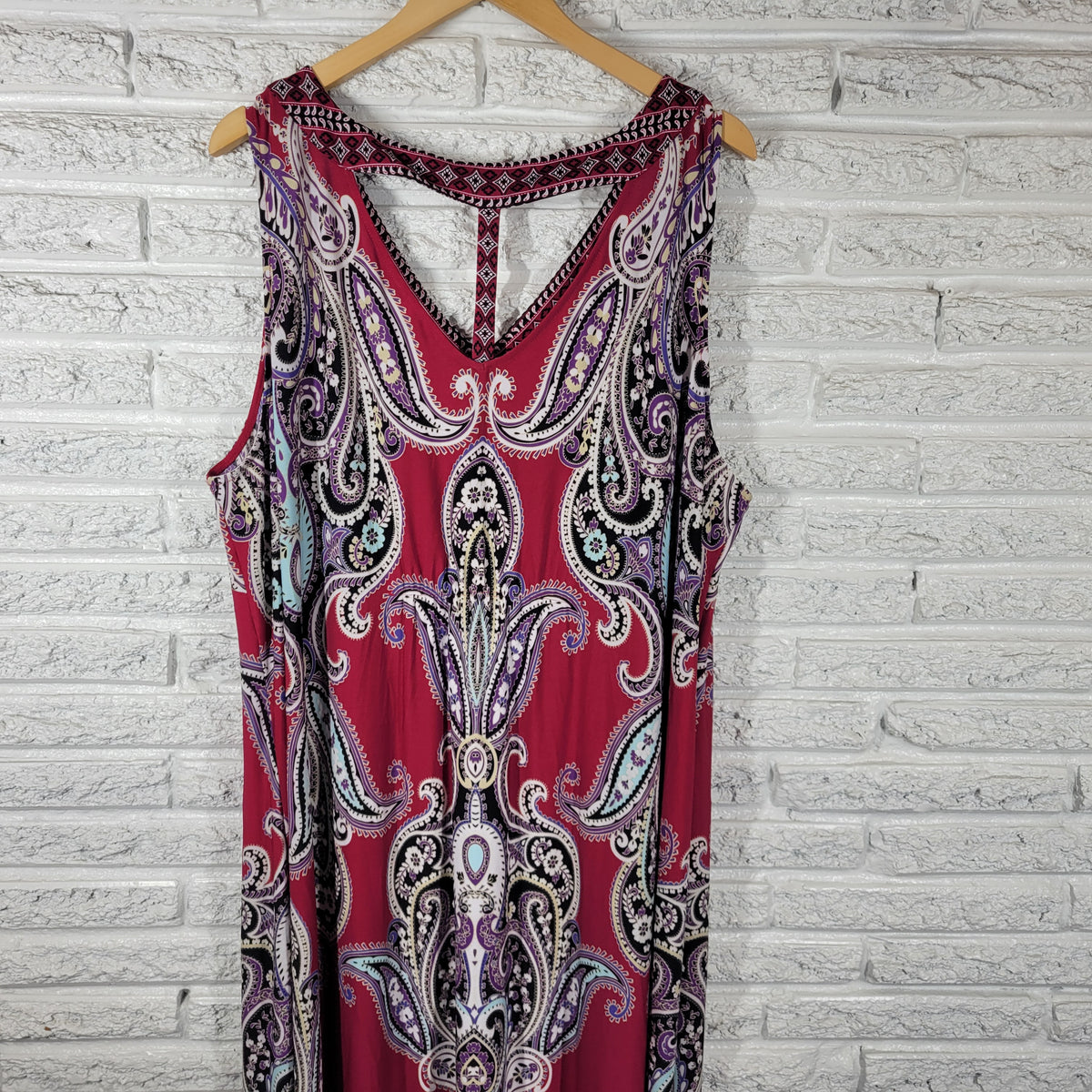 Catherines 4X Dress Plus Size Multicolor Studded Paisley T-Back Maxi Shift PAI53E