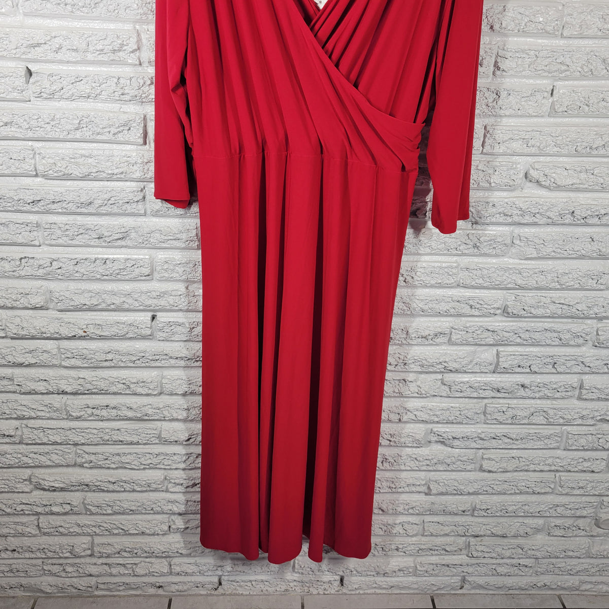 Tribeca Studio 4X Dress Plus Size Red Fit Flare Midi Belted V-Back 3/4 Sleeve RED45E