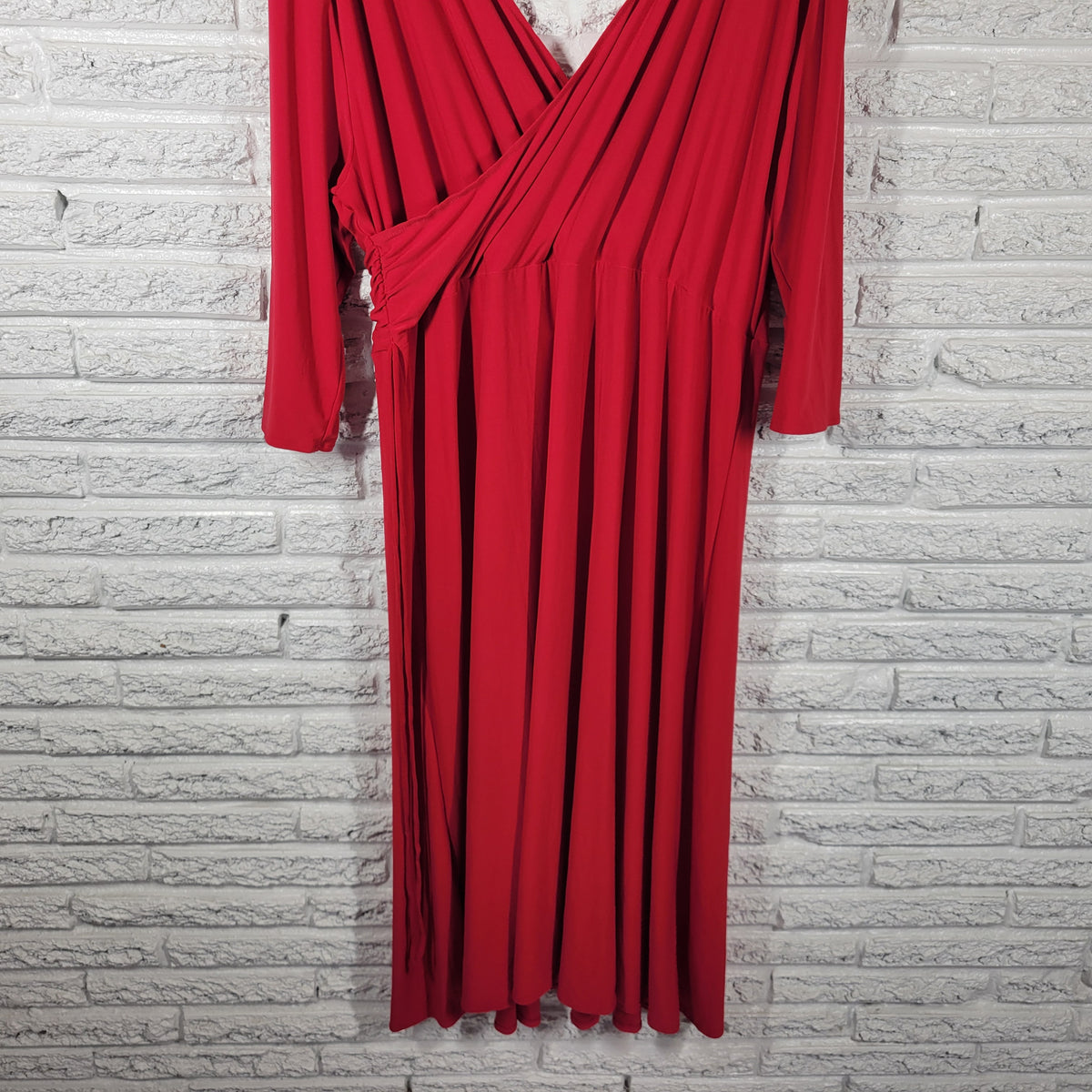 Tribeca Studio 4X Dress Plus Size Red Fit Flare Midi Belted V-Back 3/4 Sleeve RED45E