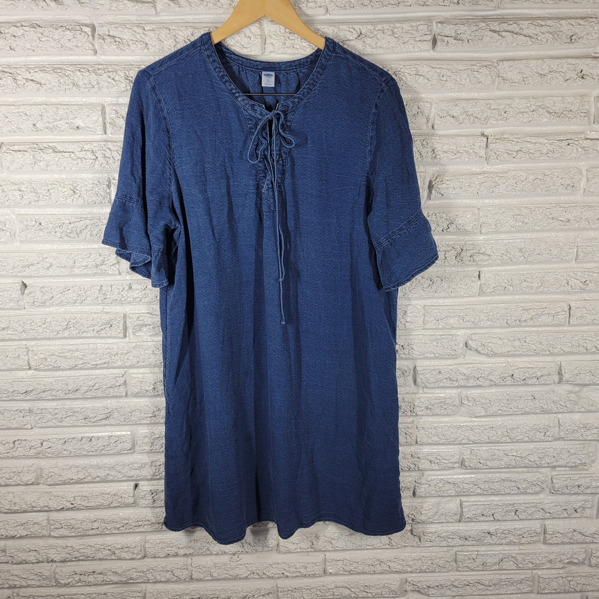 Old Navy XL Swim Cover Up Blue Waffle Knit Bell Sleeve Lace Up Lyocell Beach BLU66E
