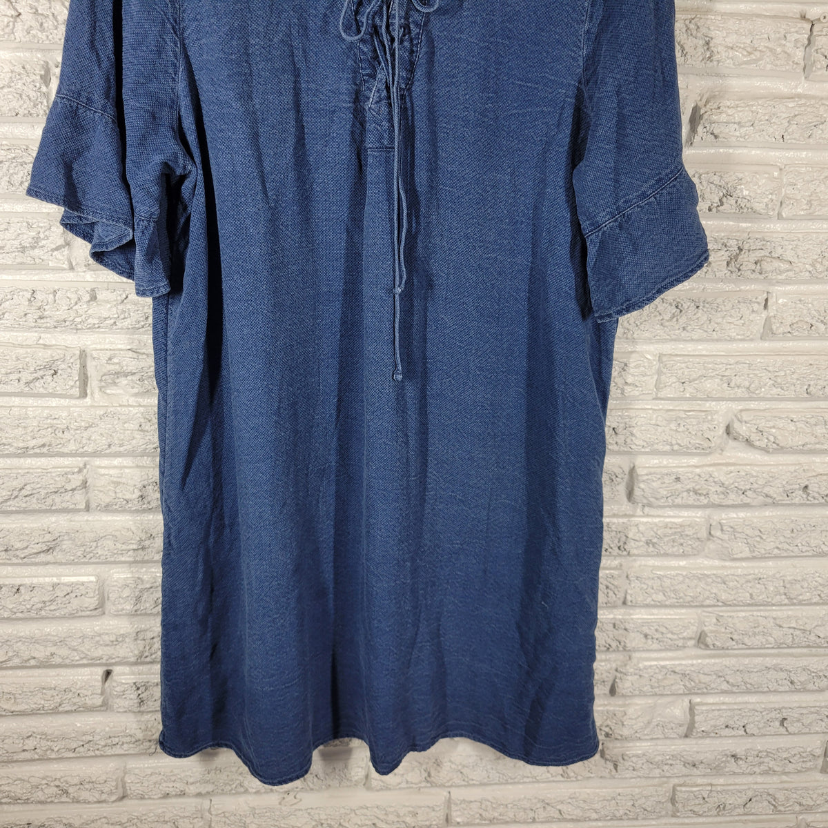Old Navy XL Swim Cover Up Blue Waffle Knit Bell Sleeve Lace Up Lyocell Beach BLU66E