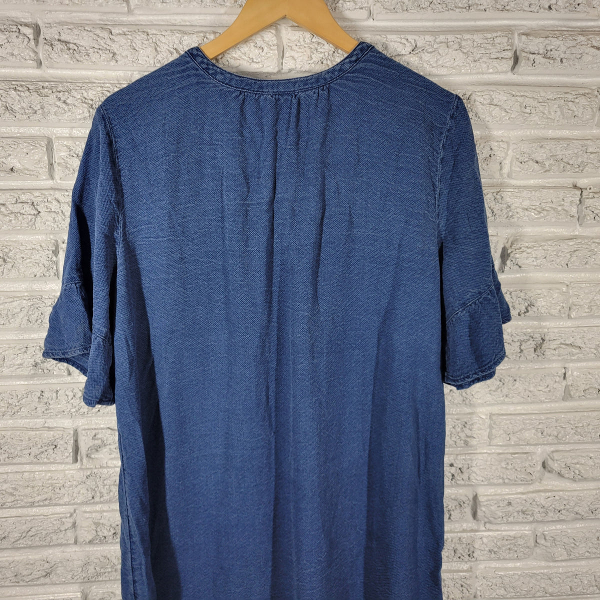 Old Navy XL Swim Cover Up Blue Waffle Knit Bell Sleeve Lace Up Lyocell Beach BLU66E