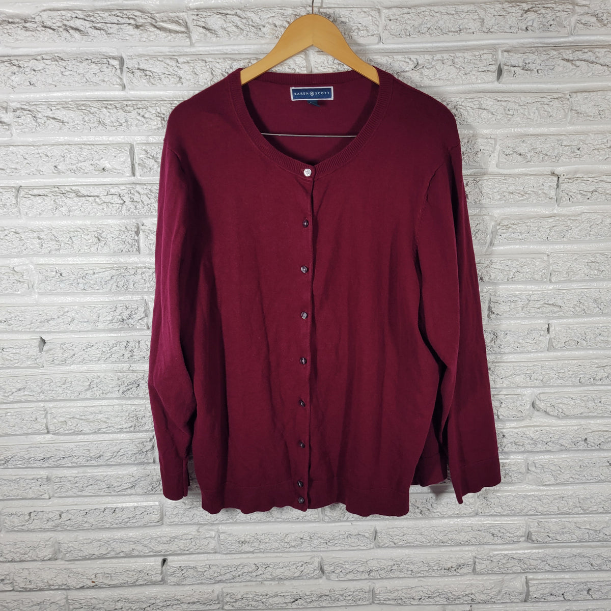 Karen Scott Women Cardigan Sweater 3X Plus Purple Crew Neck Tight Knit Cotton PUR12E