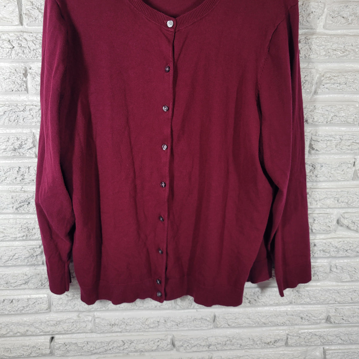 Karen Scott Women Cardigan Sweater 3X Plus Purple Crew Neck Tight Knit Cotton PUR12E