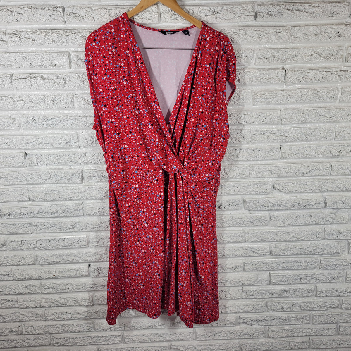 Lands' End 2X Dress Plus Size Patriotic Stars Fit & Flare Sleeveless V-Neck C10E