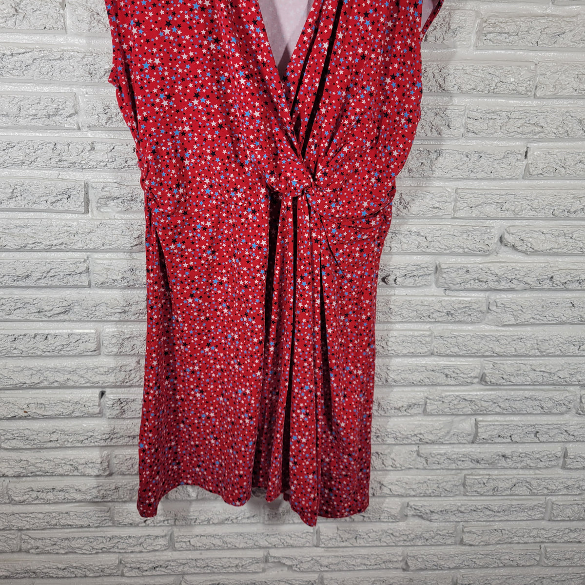 Lands' End 2X Dress Plus Size Patriotic Stars Fit & Flare Sleeveless V-Neck C10E