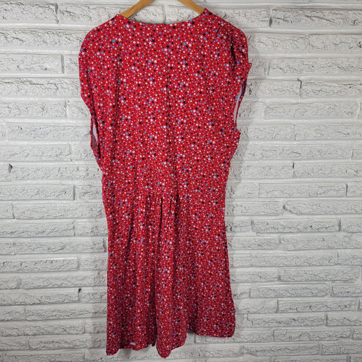 Lands' End 2X Dress Plus Size Patriotic Stars Fit & Flare Sleeveless V-Neck C10E