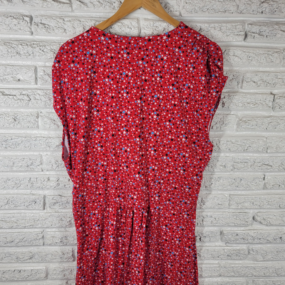 Lands' End 2X Dress Plus Size Patriotic Stars Fit & Flare Sleeveless V-Neck C10E