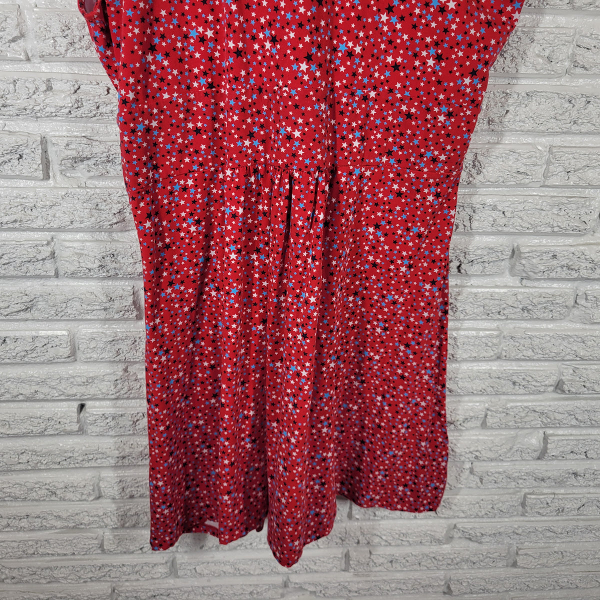 Lands' End 2X Dress Plus Size Patriotic Stars Fit & Flare Sleeveless V-Neck C10E