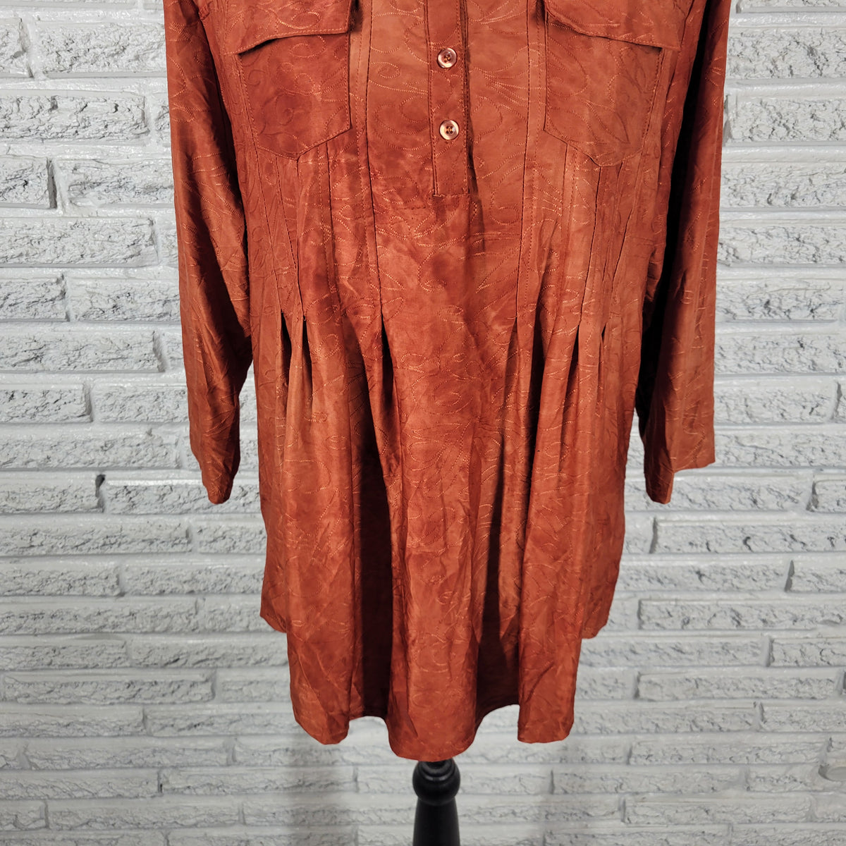 Shannon Ford New York 1X Tunic Plus Size Brown Embroidered 3/4 Sleeve Blouse BRO53E