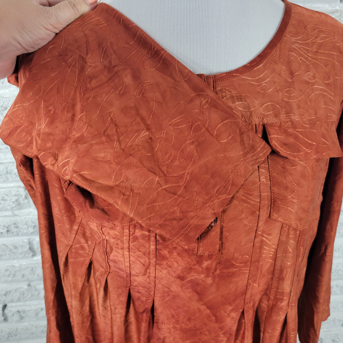 Shannon Ford New York 1X Tunic Plus Size Brown Embroidered 3/4 Sleeve Blouse BRO53E