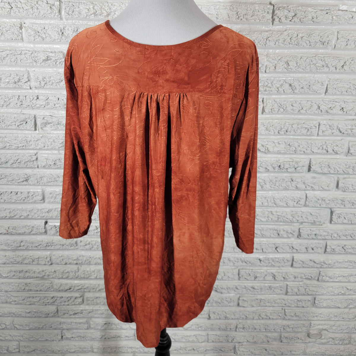 Shannon Ford New York 1X Tunic Plus Size Brown Embroidered 3/4 Sleeve Blouse BRO53E