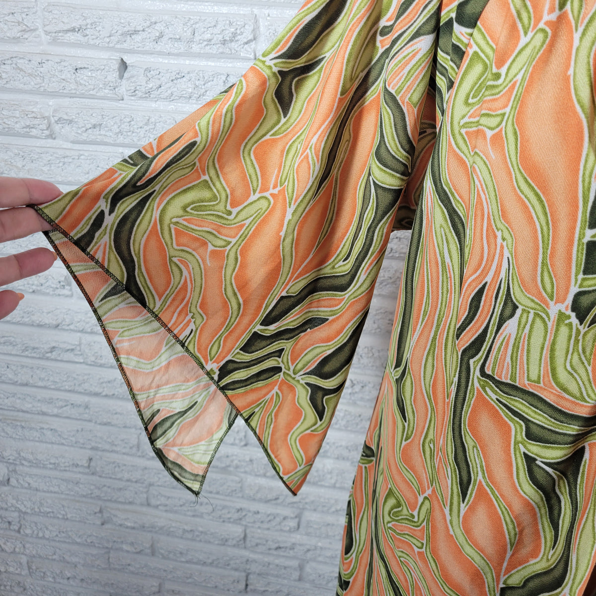 Zoey Beth 2X Tunic Plus Size Top Orange Green Watercolor 3/4 Sleeve V-Neck WAT113E