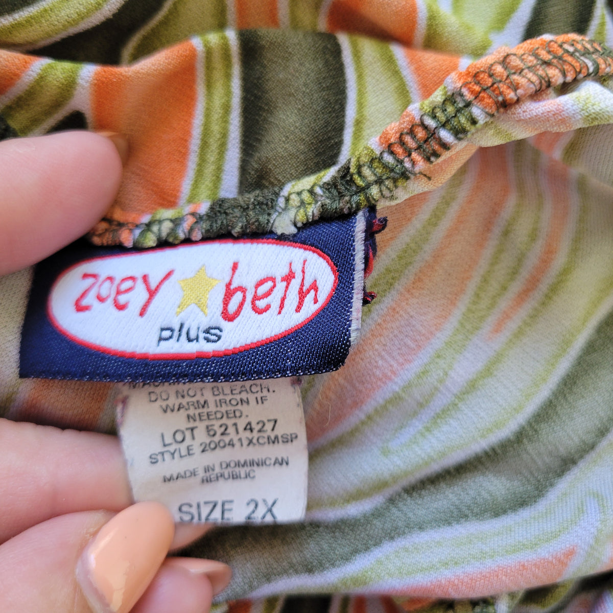 Zoey Beth 2X Tunic Plus Size Top Orange Green Watercolor 3/4 Sleeve V-Neck WAT113E