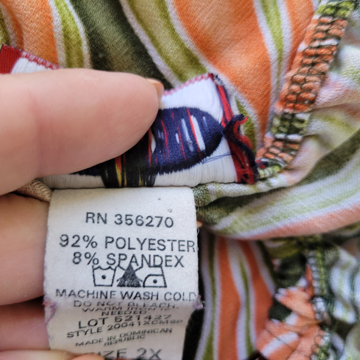 Zoey Beth 2X Tunic Plus Size Top Orange Green Watercolor 3/4 Sleeve V-Neck WAT113E