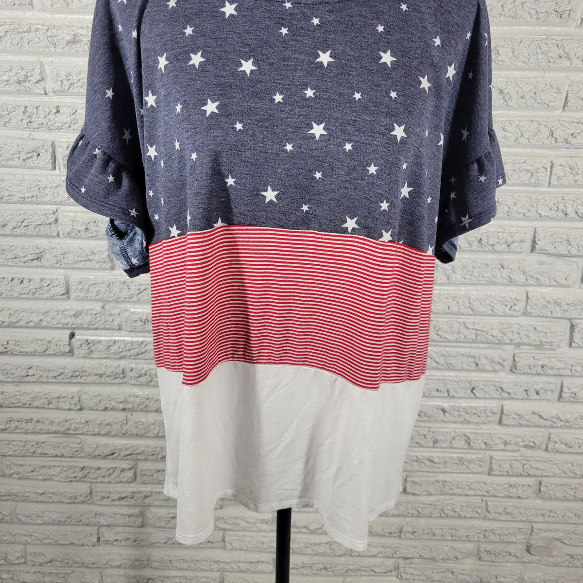 Moa Moa Patriotic Tee 1X Plus Size Red White Blue Bell Sleeve T Shirt Top D2E