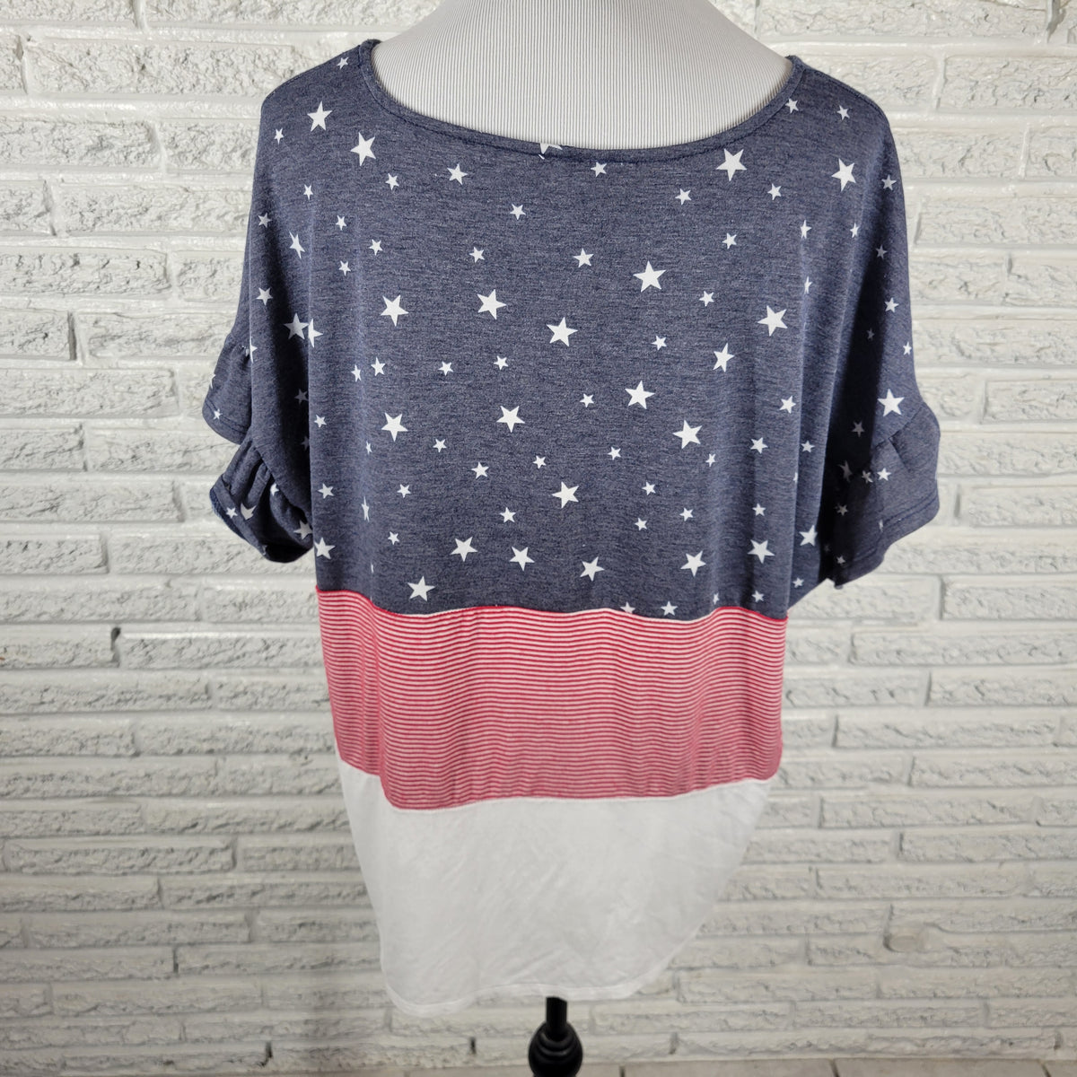 Moa Moa Patriotic Tee 1X Plus Size Red White Blue Bell Sleeve T Shirt Top D2E