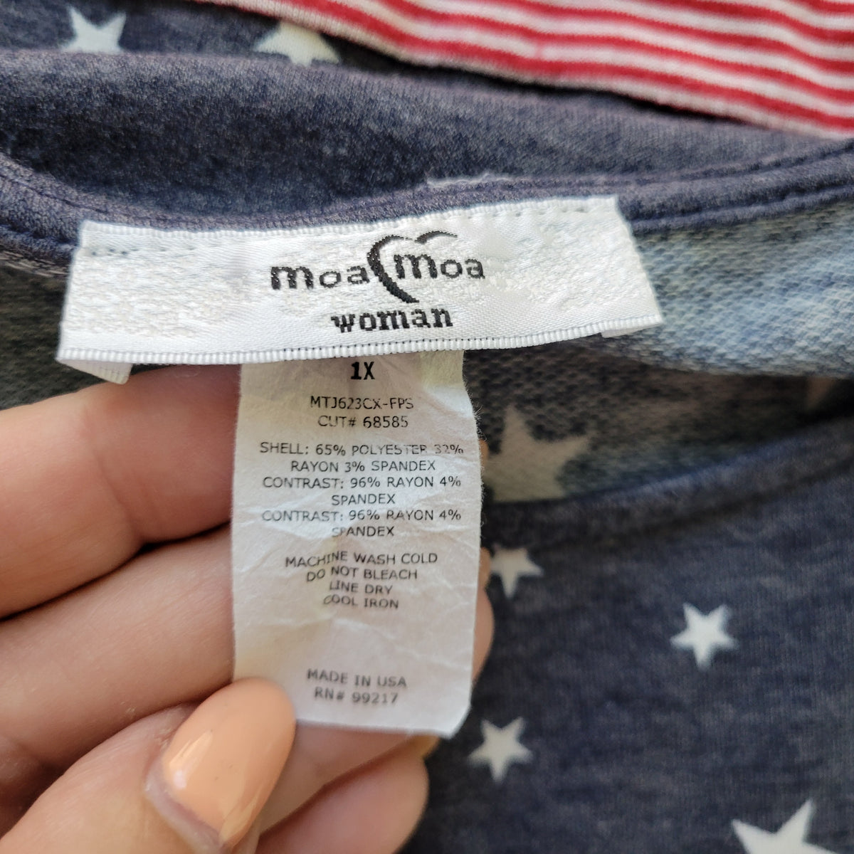 Moa Moa Patriotic Tee 1X Plus Size Red White Blue Bell Sleeve T Shirt Top D2E