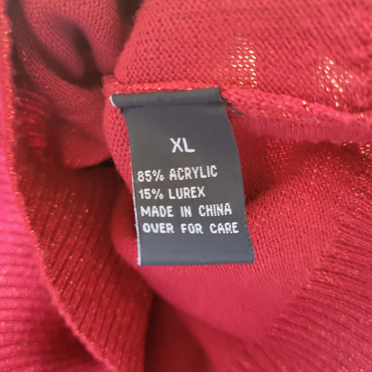 AB Studio Women Sweater XL Red Metallic Sparkling Holiday Lurex Pullover Knit RED46E
