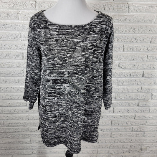 Liz Claiborne Weekend Sweater Women XL Black Metallic Sparkle Zip Shoulder BLA115E