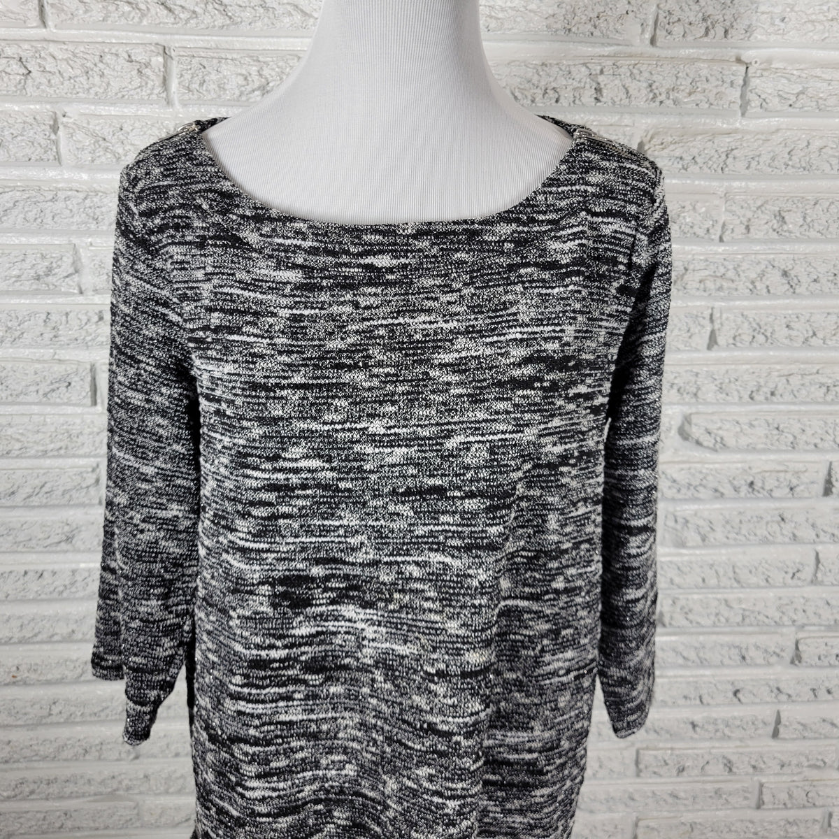 Liz Claiborne Weekend Sweater Women XL Black Metallic Sparkle Zip Shoulder BLA115E