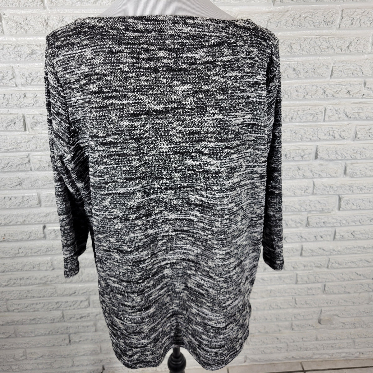 Liz Claiborne Weekend Sweater Women XL Black Metallic Sparkle Zip Shoulder BLA115E