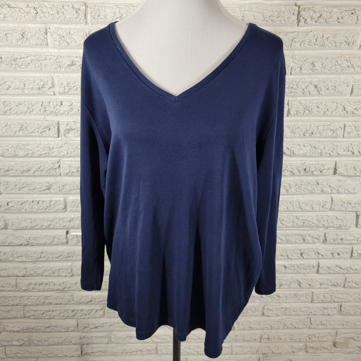 Jones New York Sport Tee Womens 2X Blue 100% Cotton V-Neck 3/4 Sleeve T-Shirt BLU86E