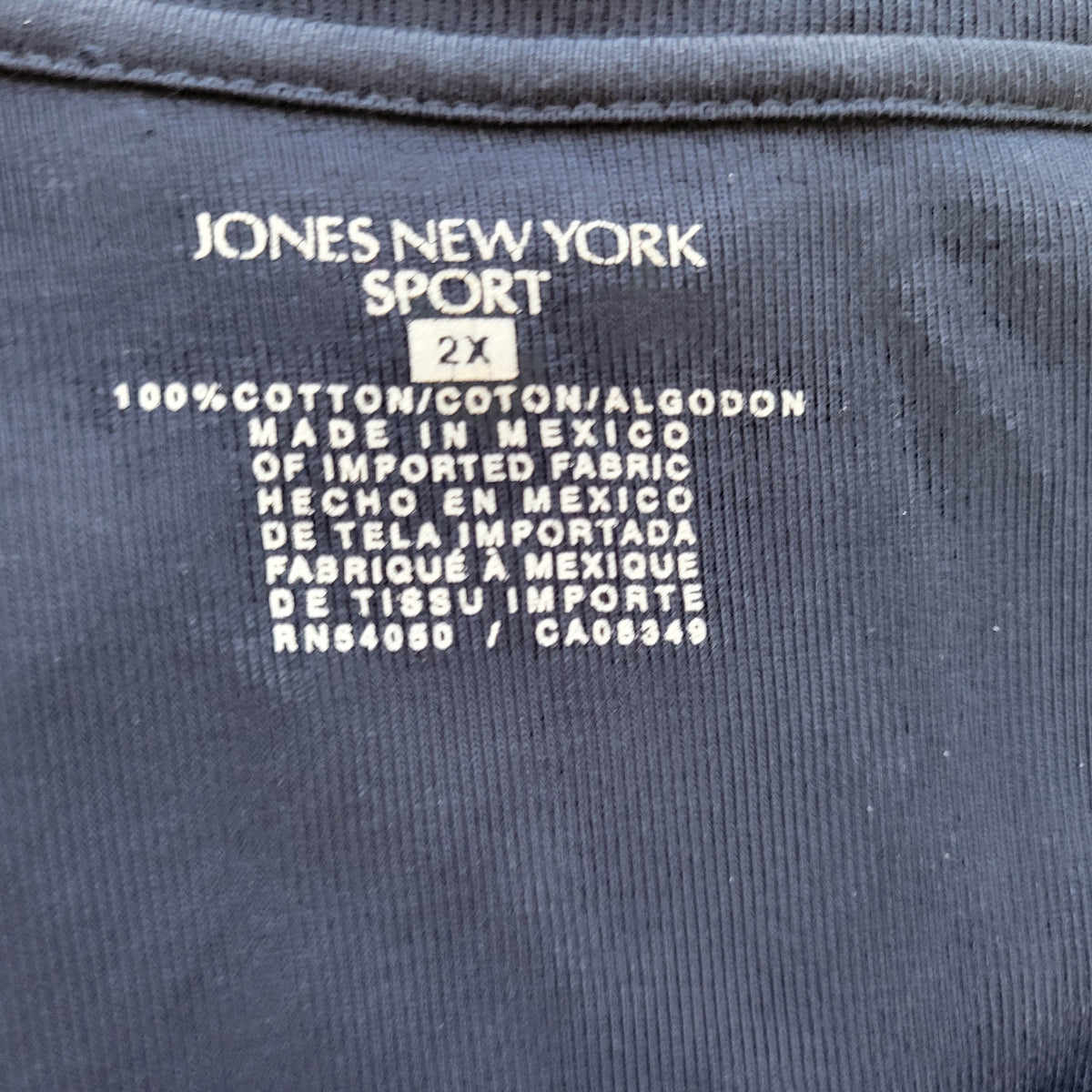 Jones New York Sport Tee Womens 2X Blue 100% Cotton V-Neck 3/4 Sleeve T-Shirt BLU86E