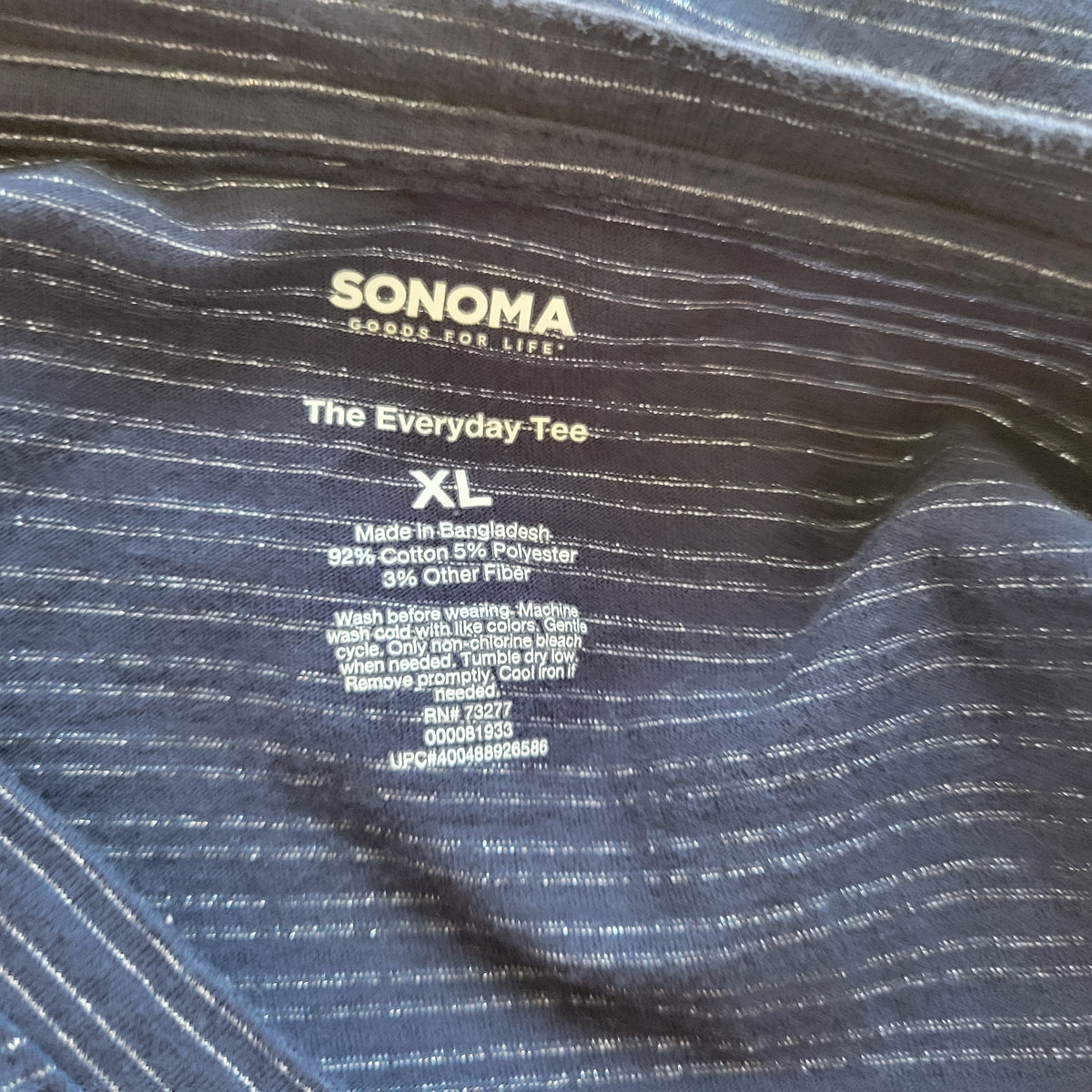 Sonoma Everyday Tee Womens XL Blue Striped Metallic Long Sleeve V-Neck T-Shirt BLU81E