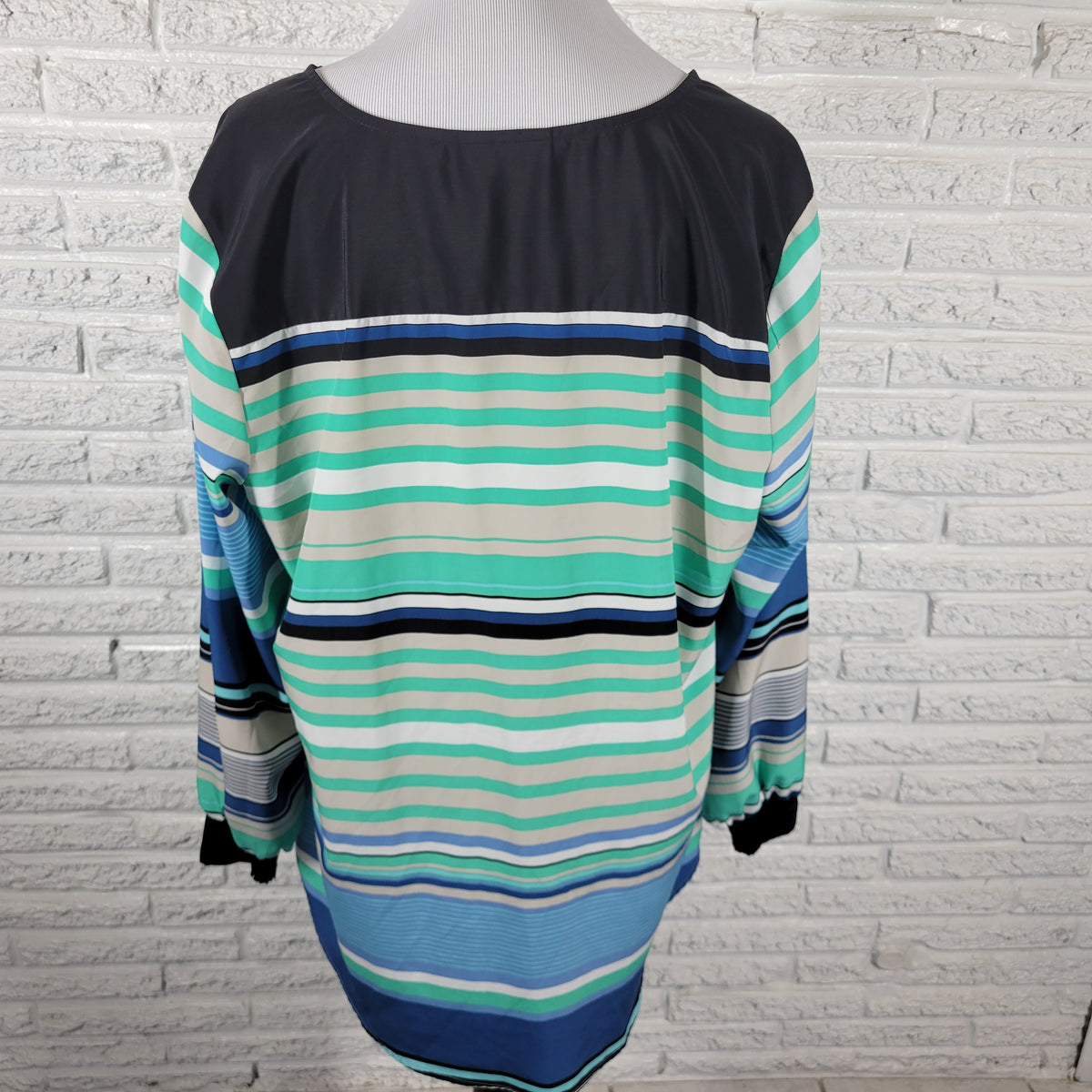 Style & Co Shirt Womens XL Blue Green Striped Button Up V-Neck Cardigan Top STR181E