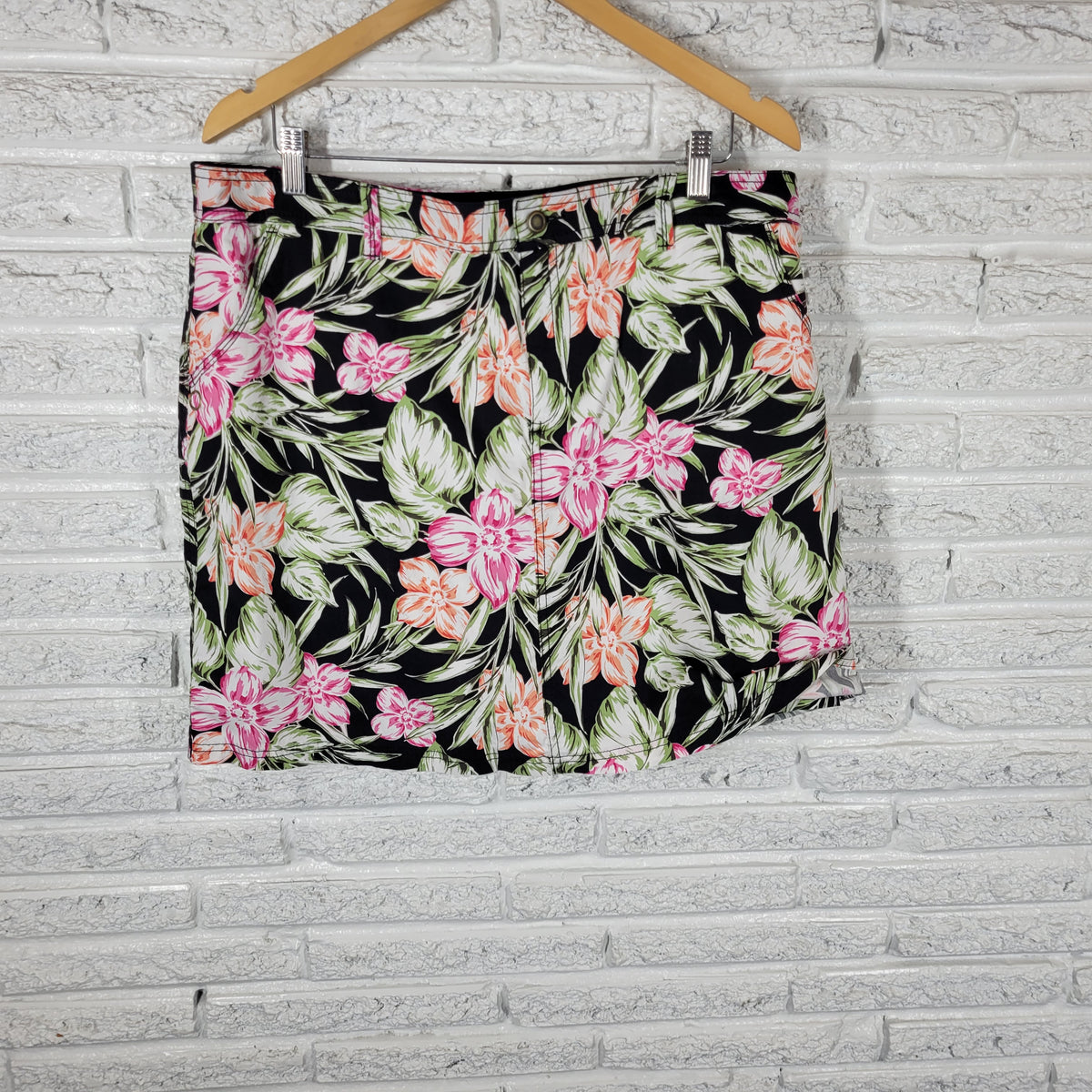 Croft & Barrow Skort Womens Plus 18 Floral Multi Color Cotton Zip Short Skirt FLO314E