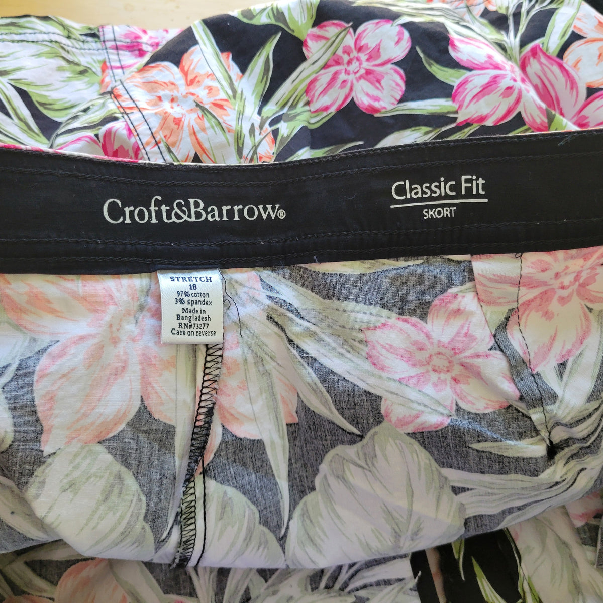 Croft & Barrow Skort Womens Plus 18 Floral Multi Color Cotton Zip Short Skirt FLO314E