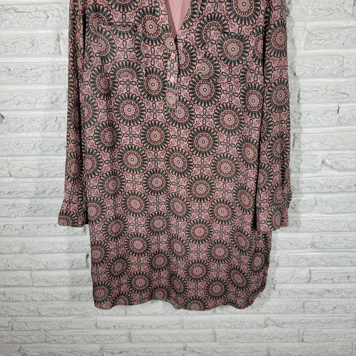 New York & Co Dress Womens XL Geometric V-Neck Long Sleeve Mini Pockets Lined GEO176E