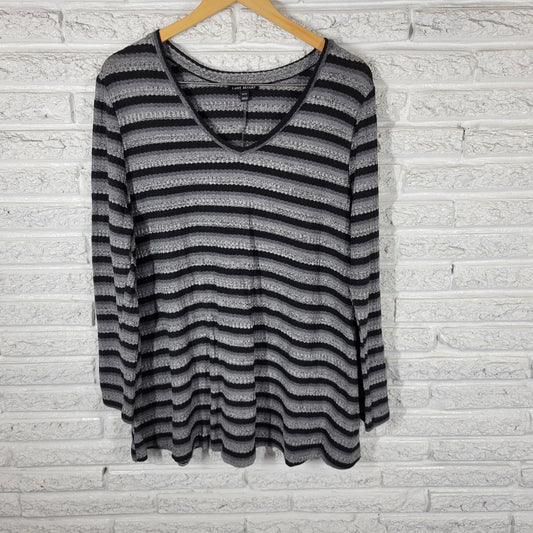 Lane Bryant Sweater Womens 18/20 Black Gray Striped Long Sleeve Pullover Knit STR127E