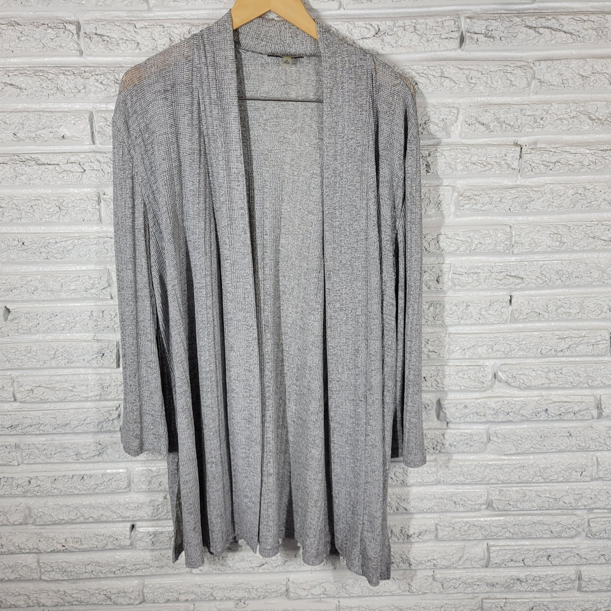 Jones Studio Cardigan Womens 2X Gray Metallic Open Front Knit Sweater Lng Sleeve GRA24E