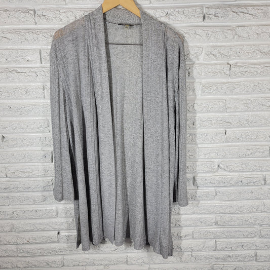 Jones Studio Cardigan Womens 2X Gray Metallic Open Front Knit Sweater Lng Sleeve GRA24E