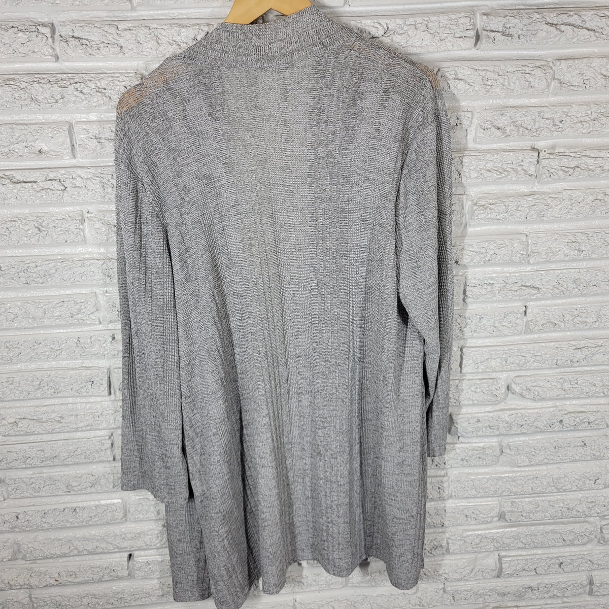 Jones Studio Cardigan Womens 2X Gray Metallic Open Front Knit Sweater Lng Sleeve GRA24E