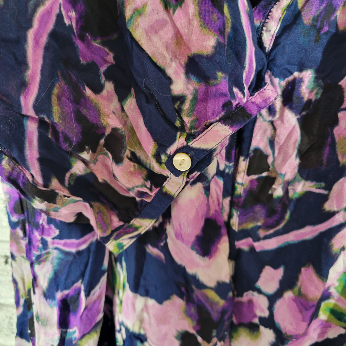 St. Johns Bay Tunic Womens 3X Blue Purple Floral Sheer V-Neck 3/4 Sleeve Top FLO82E