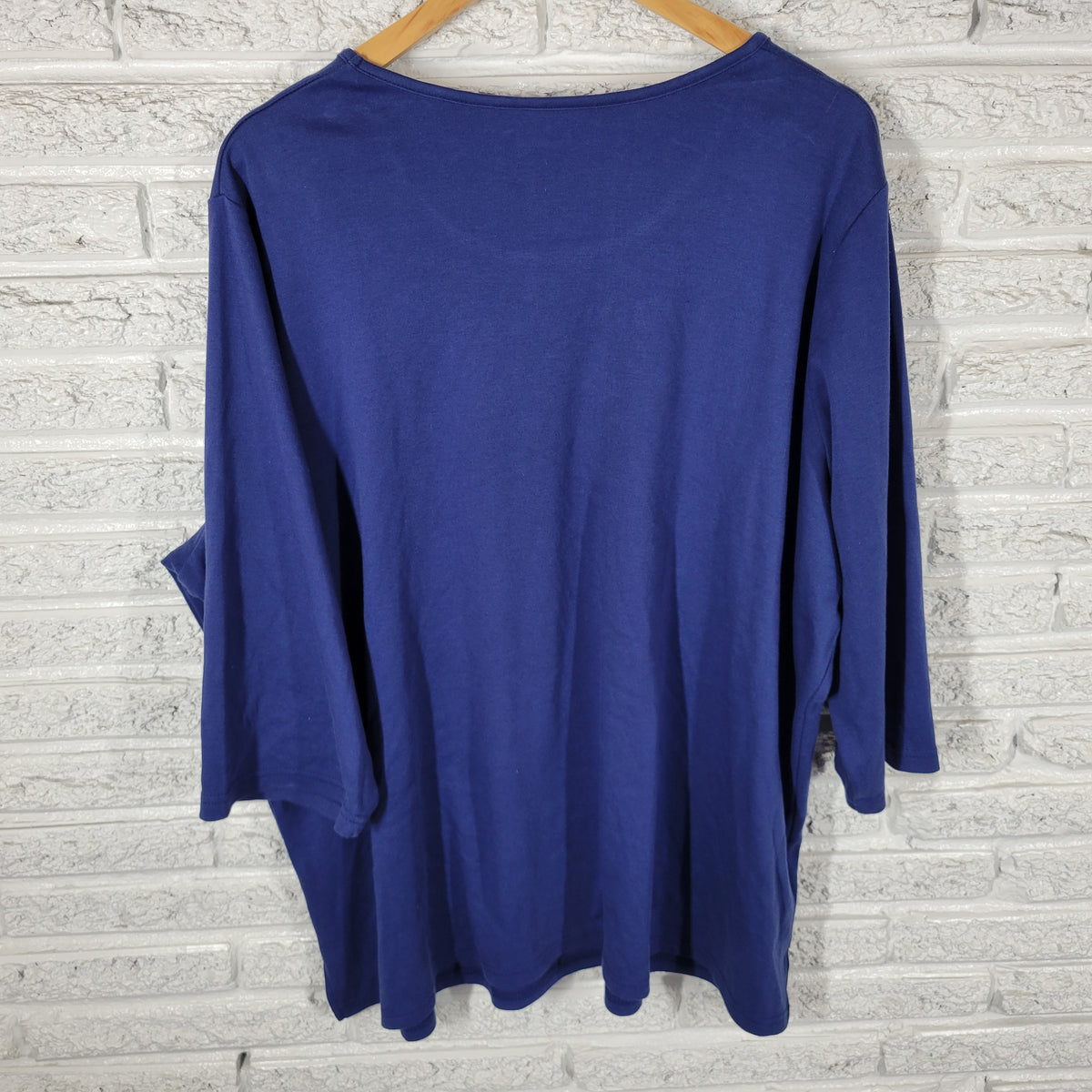 Quacker Factory Tunic Womens 3X Blue Rhinestone Crew Neck 3/4 Sleeve Top Shirt BLU19E