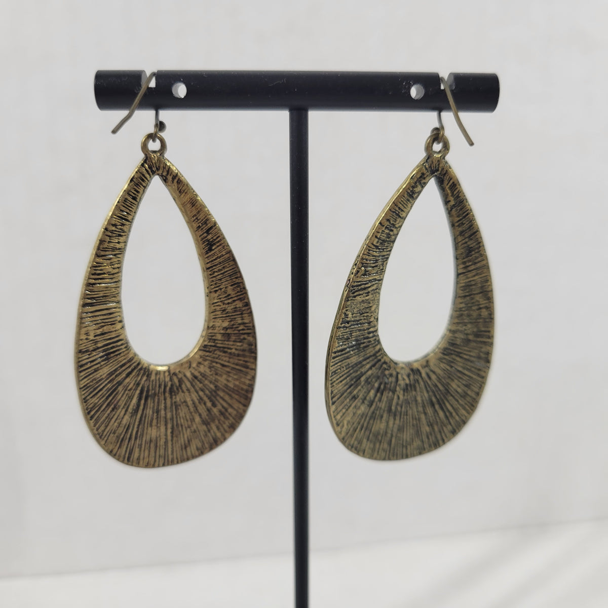 Boho Antique Brass Teardrop Earrings Orange Stone Accent Openwork Dangle Hoop E106E