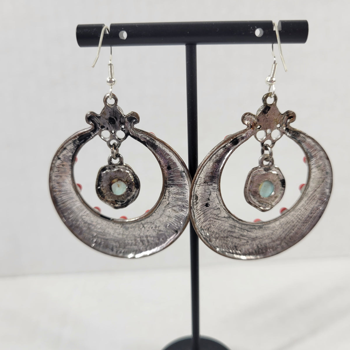 Southwestern Faux Turquoise Coral Hoop Earrings Boho Silver Dangle Statement E97E
