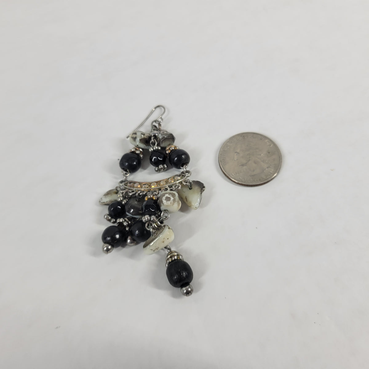 Vintage Boho Black & White Beaded Chandelier Earrings Statement Drop Dangle E146E
