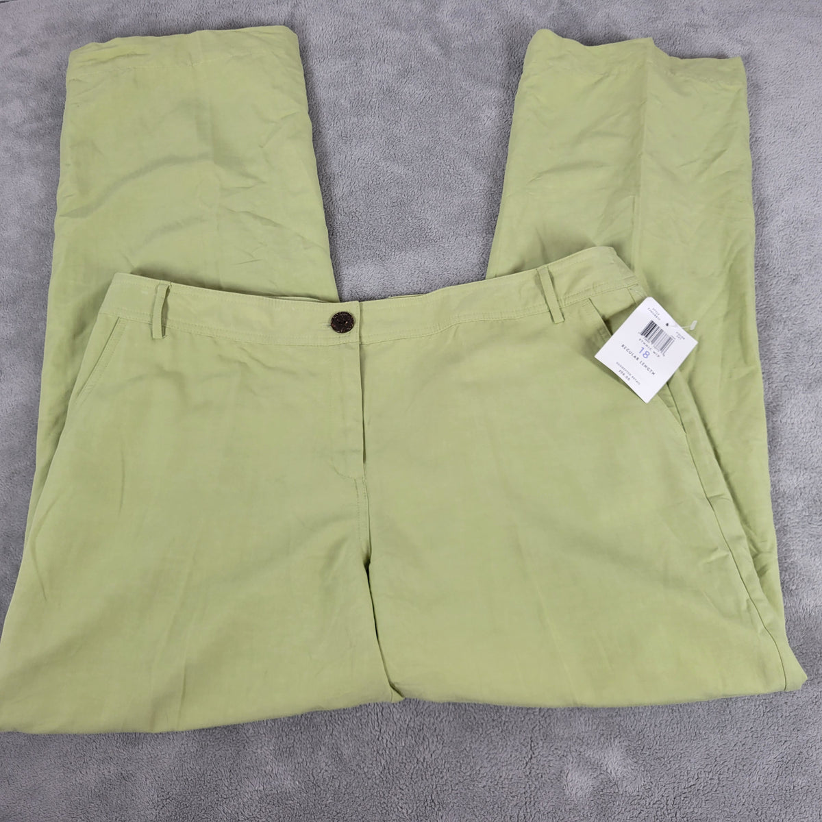 Emma James Women 18 Pants Green Linen Blend Straight Leg Flap Pocket Zip Casual GRE2E
