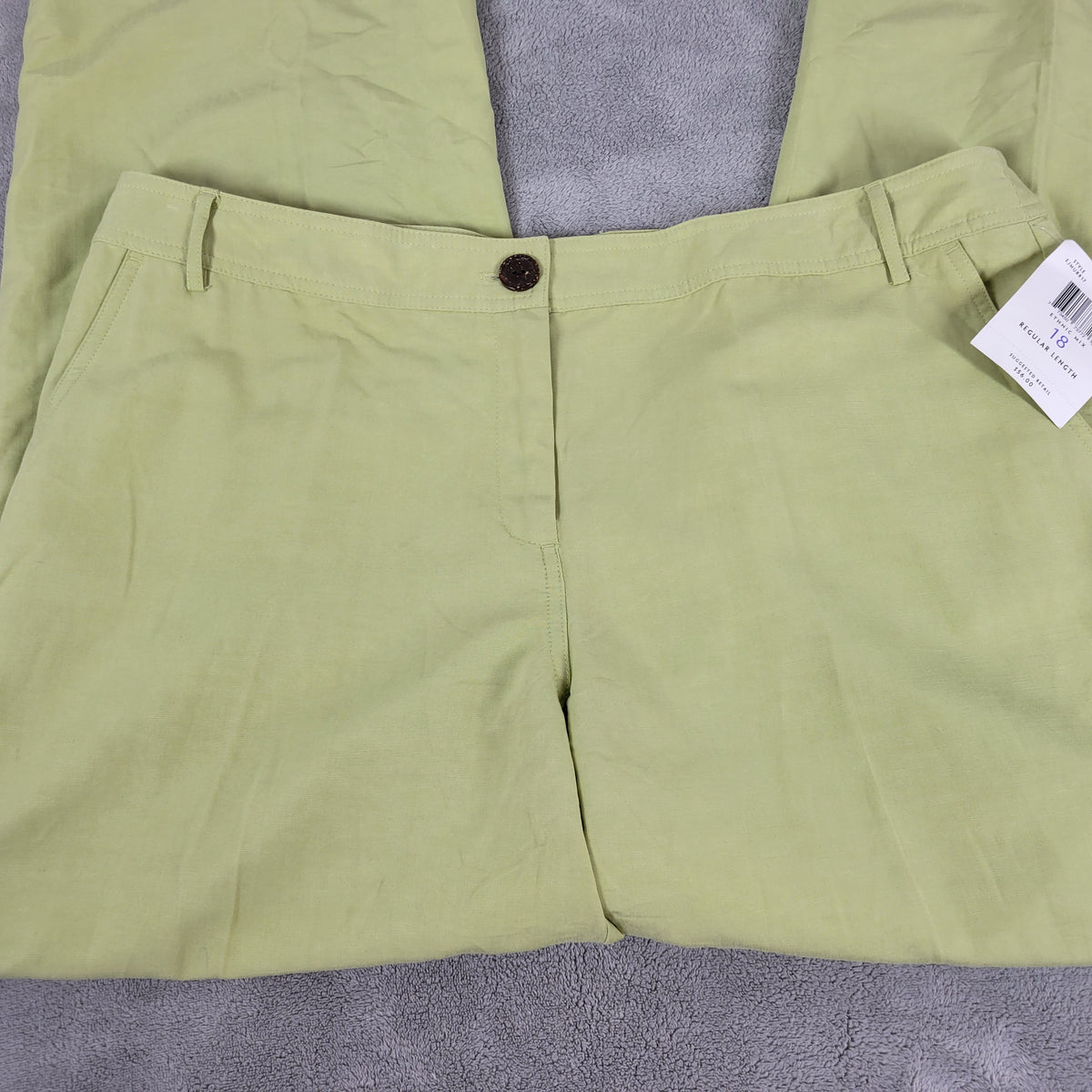 Emma James Women 18 Pants Green Linen Blend Straight Leg Flap Pocket Zip Casual GRE2E