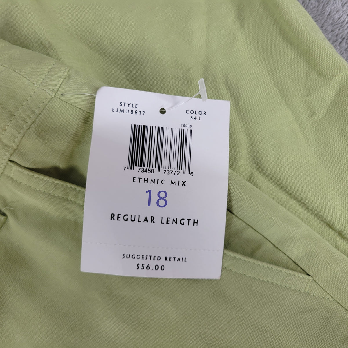 Emma James Women 18 Pants Green Linen Blend Straight Leg Flap Pocket Zip Casual GRE2E